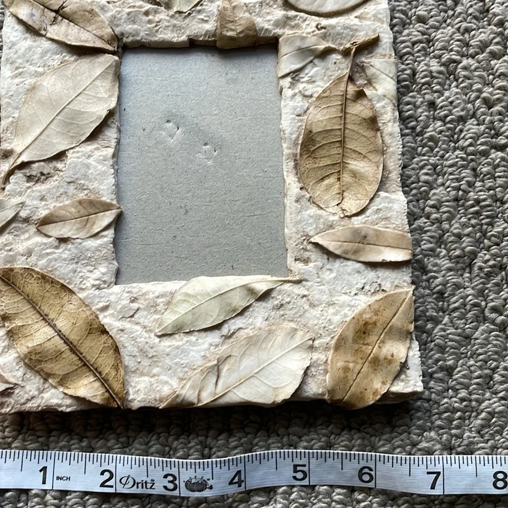 Beautiful Vintage Paper Mache Natural Dried Leaf Border Photo Frame In Cream/Tan